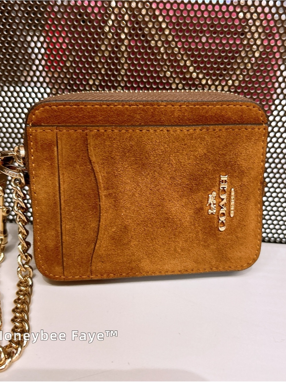 Coach zip card case Brown Leather Bifold Wallet with Suede
